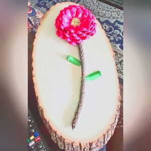 Pink Pinecone Flower Art on Wood Slice
